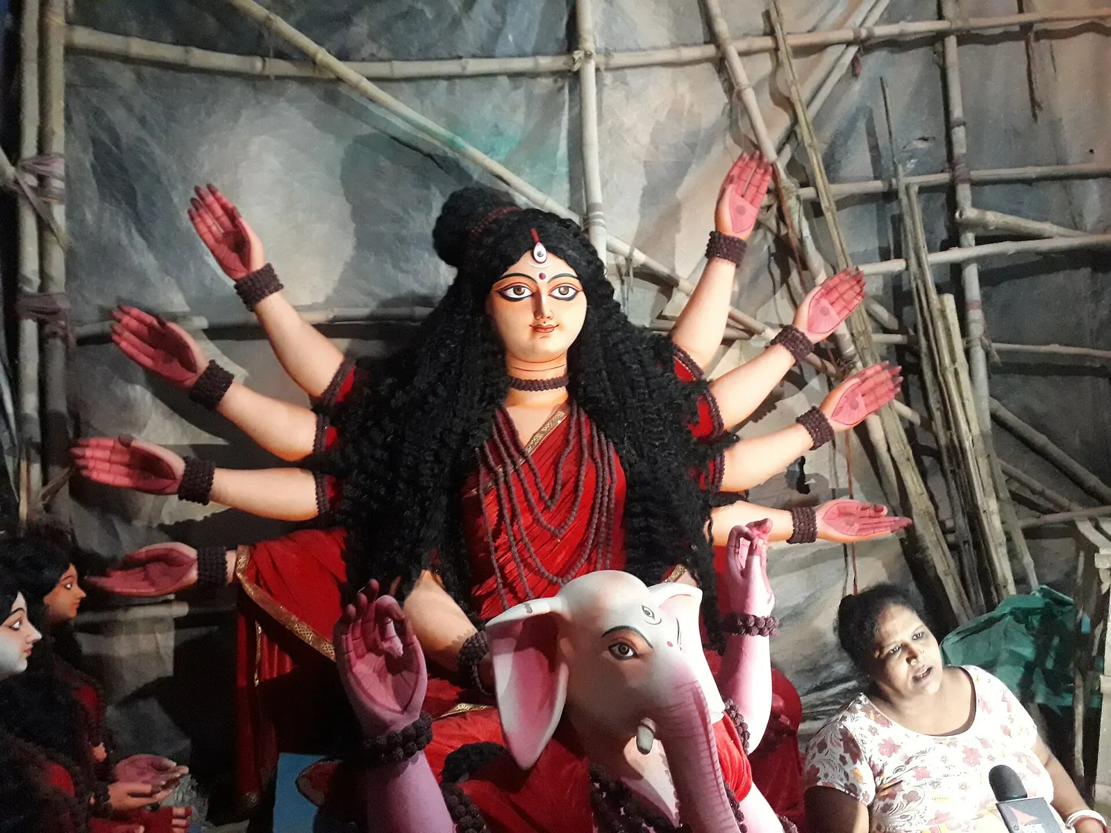 A Durga idol under construction in a Kolkata workshop ahead of Durga Puja.